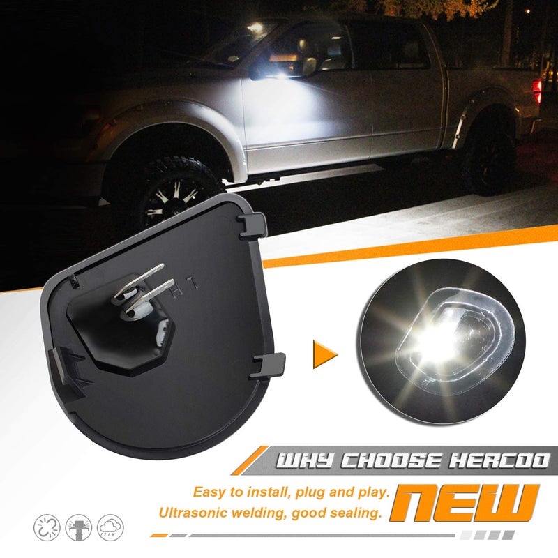 HERCOO LED Puddle Lights Left and Right Side Mirror White Lamps Smoked Lens Compatible with 2010-2018 Dodge Ram 1500 2500 3500, Pack of 2 - Image 2